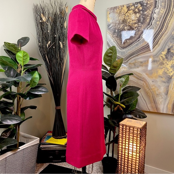 VINTAGE Raspberry Pink Virgin Wool Mohair 60s Jackie O Midi Dress Mad Men Medium - Picture 7 of 10